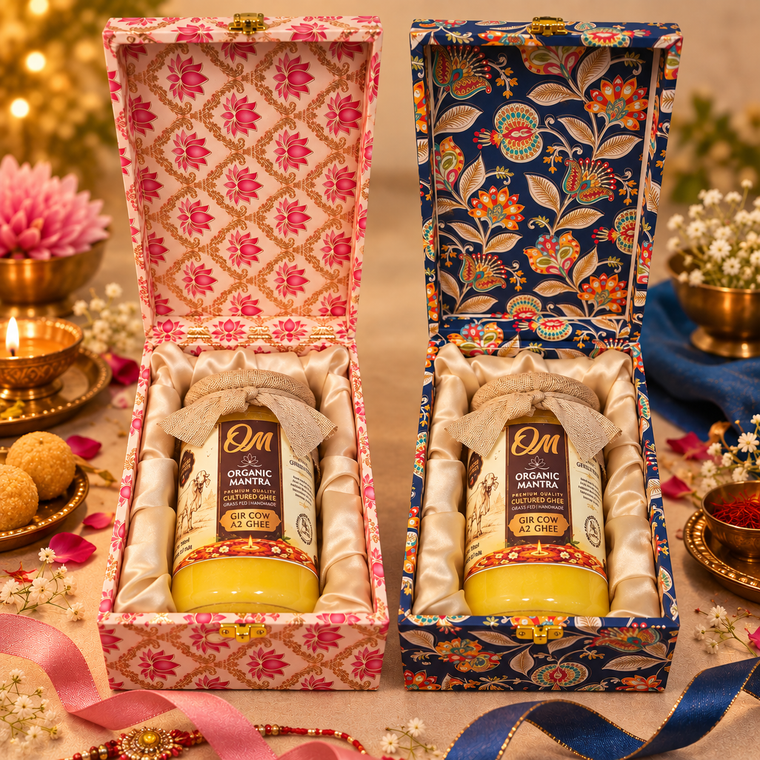 Organic Mantra A2 Bilona Gir Cow Ghee 700 ml – Festive Gift Box — alternate view