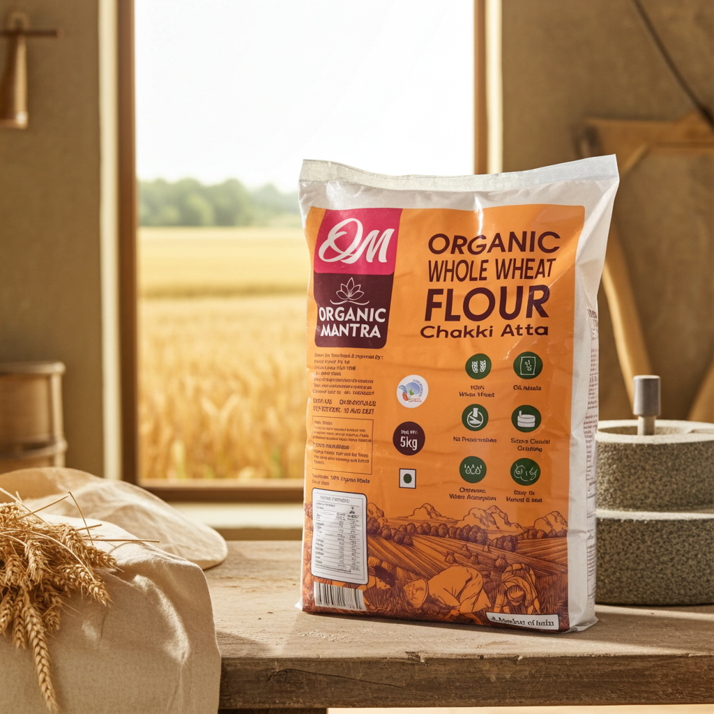 Organic Mantra Organic Whole Wheat Chakki Atta 5 kg included free